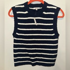 Madewell Navy and White Striped Fitted Sweater Knit Top